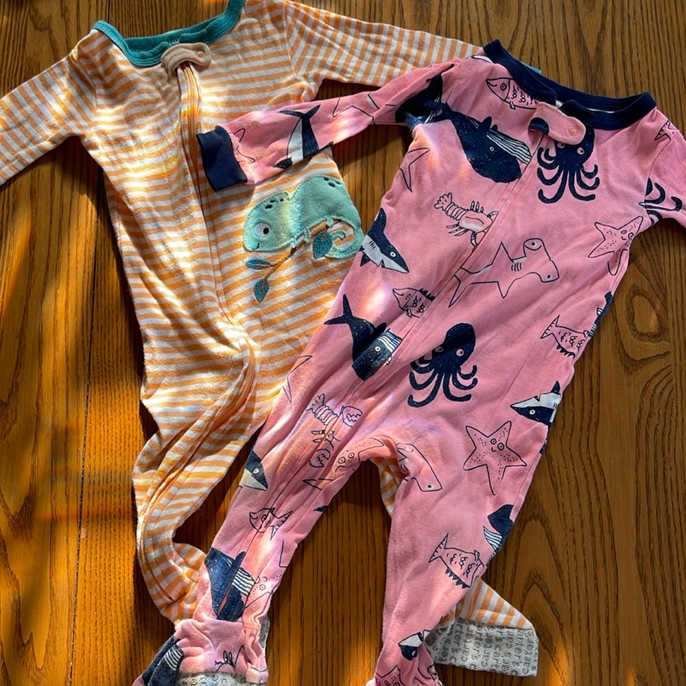 Two 12 month footie pajamas